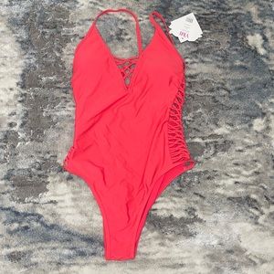Womens Medium Coral One Piece Bathing Suit !